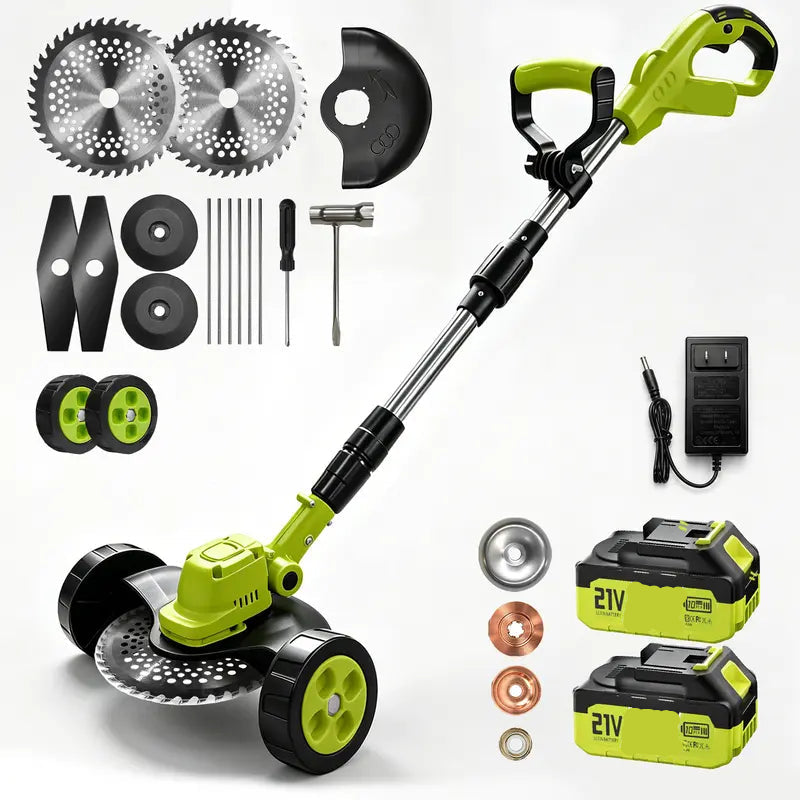 🌿⚡21V 3-in-1 Cordless String Trimmer, Edger & Mini Mower – 2 Batteries Included