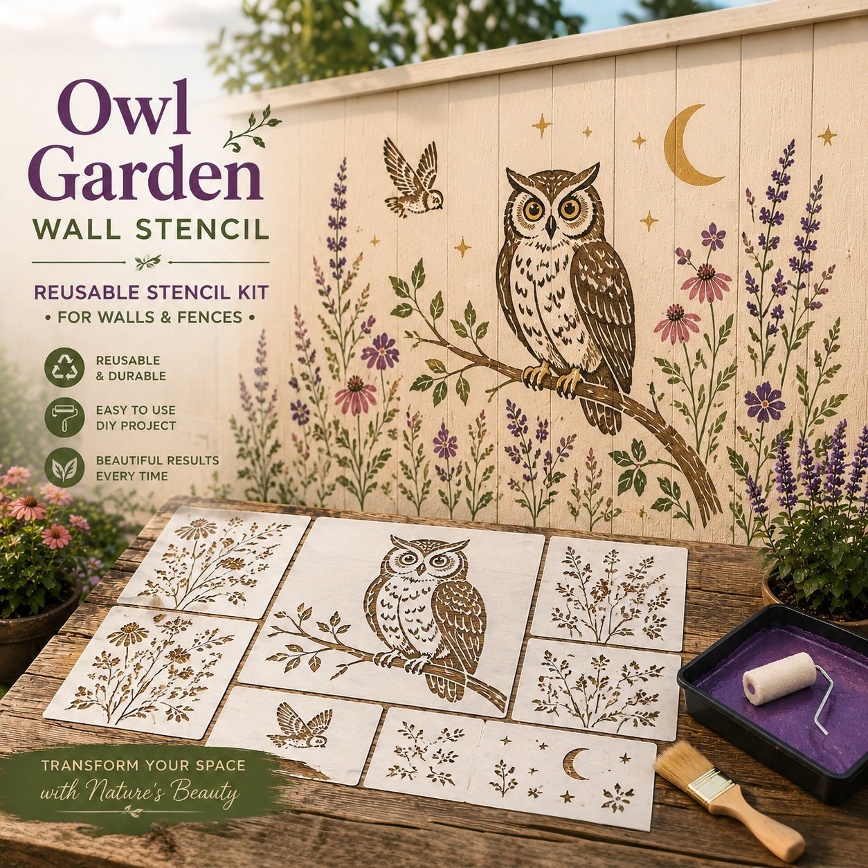 🦋🌸Last Day 50% OFF - 🌿Garden Bloom Wall Stencil Kit | DIY Garden Painting Templates for Every Space