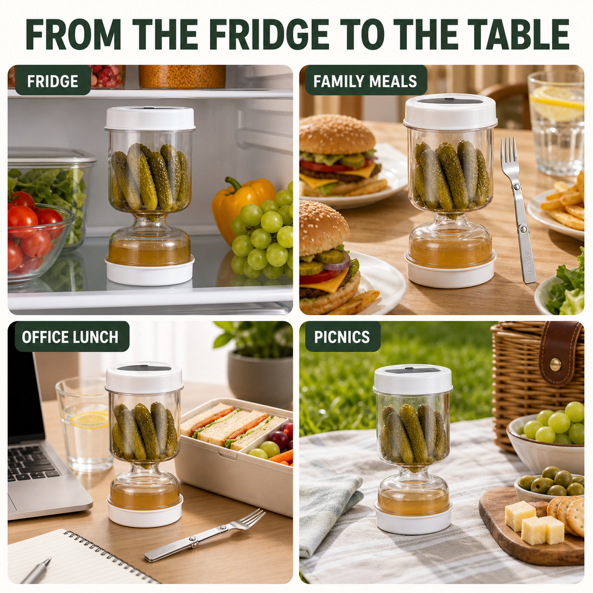 Pickle Jar — — With Strainer Flip and Fork