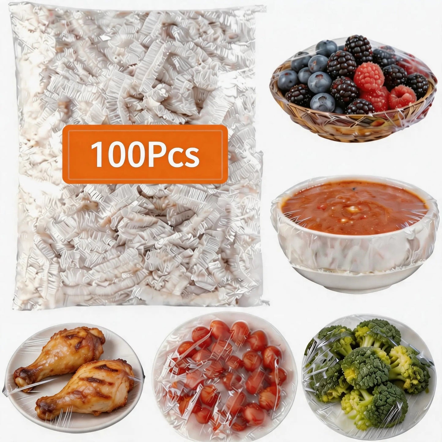 π₯100PCS Plastic Bowl Covers β Elastic Reusable Food Wrap