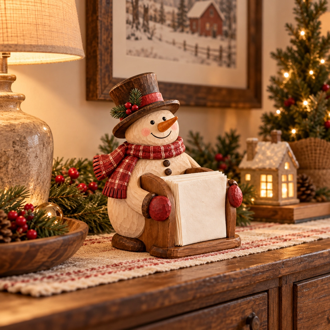 Christmas Wooden Snowman Napkin Holder