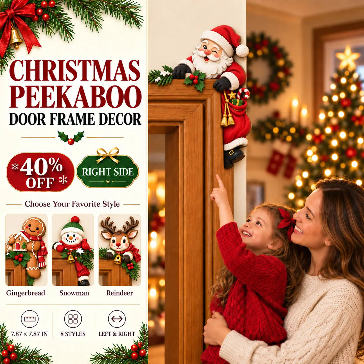 🎅 Christmas Peekaboo Door Frame Decor | Festive Corner Holiday Accent