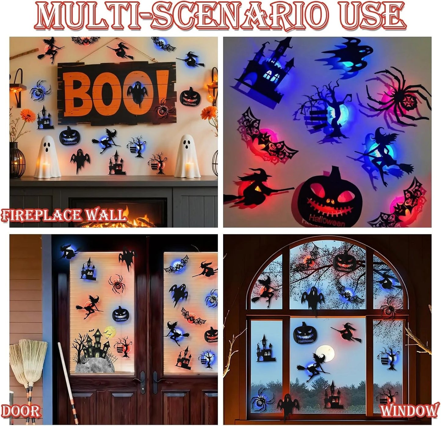 š„LAST DAY 49% OFF | Renter-Friendly Peel & Stick Halloween LED Window Lights, No Drill No Residue, 8 Spooky Silhouette Designs