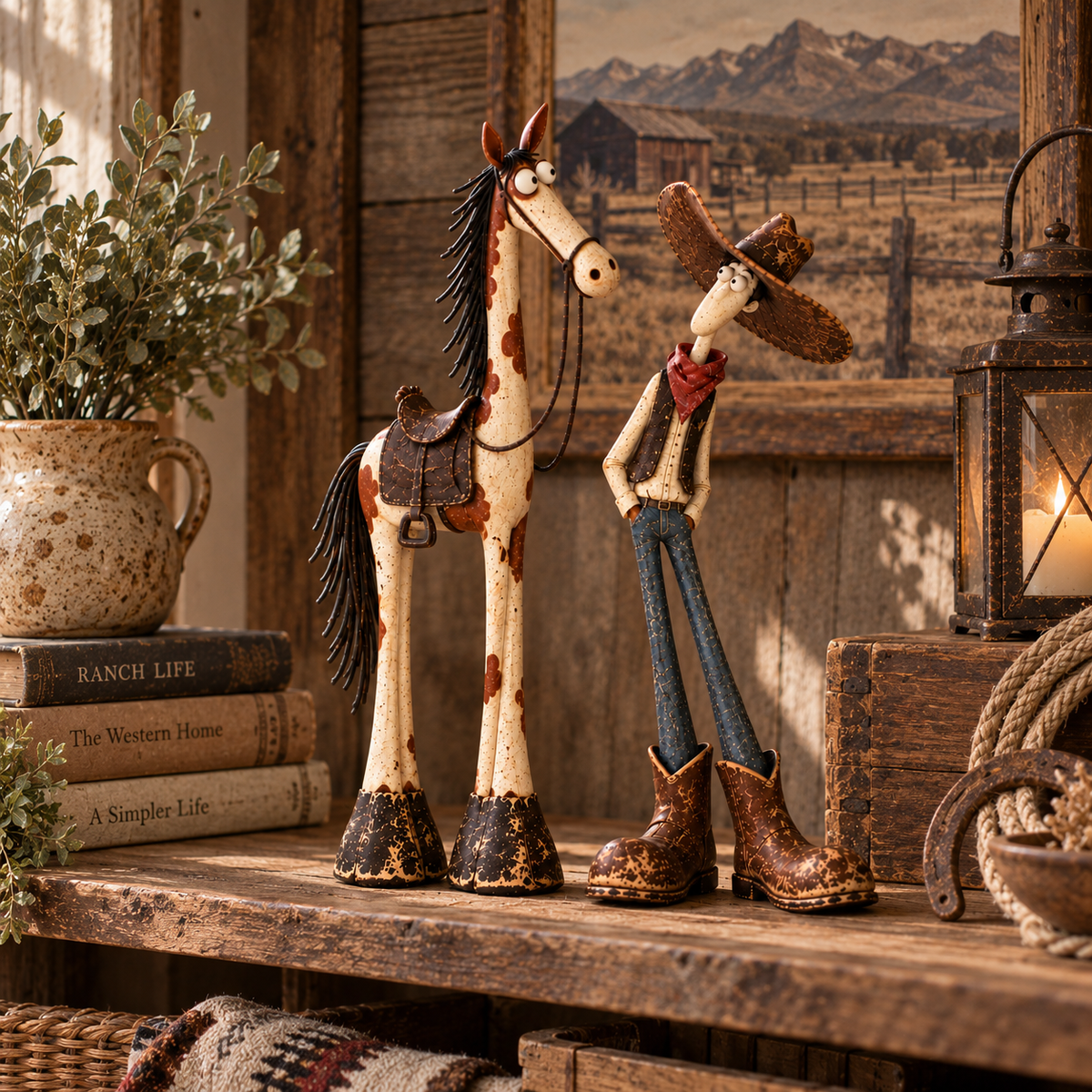 ๐ค ๐ด Whimsical Western Cowboy & Horse Figurine Duo ๐ต