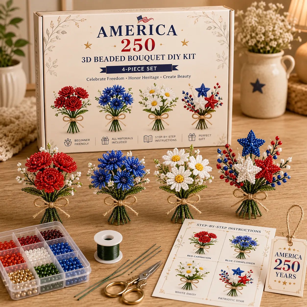 ✨America 250 DIY Beaded Flower Bouquet Craft Kit —Limited Edition Collection