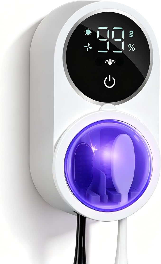 Toothbrush Sanitizer Holder with UV & Dual-Mode Clean Fan Dry