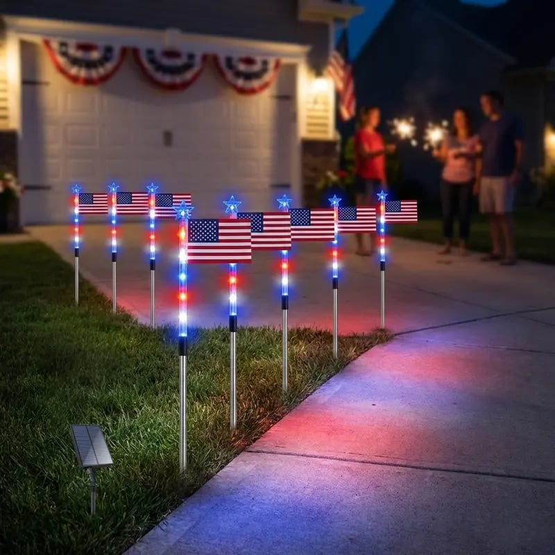 🔥Last Day 49% OFF - 8 Solar American Flag Pathway Lights – Red, White & Blue Yard Glow for 250th Independence Celebration 🇺🇸✨