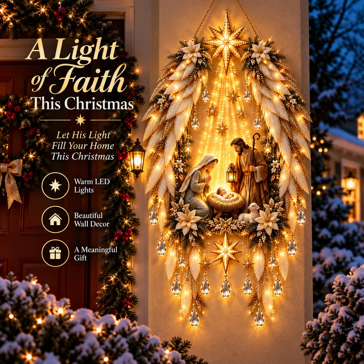 Heavenly Angel Wings Nativity Light ✝️👼 – Lighted Christian Christmas Wall Decor Celebrating the Birth of Jesus