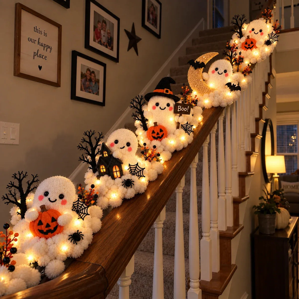 β³ Last Day 49% Off β π» Glowing Ghost Staircase Decor | 5 Playful Halloween Characters For Railings, Mantels & Entryways π
