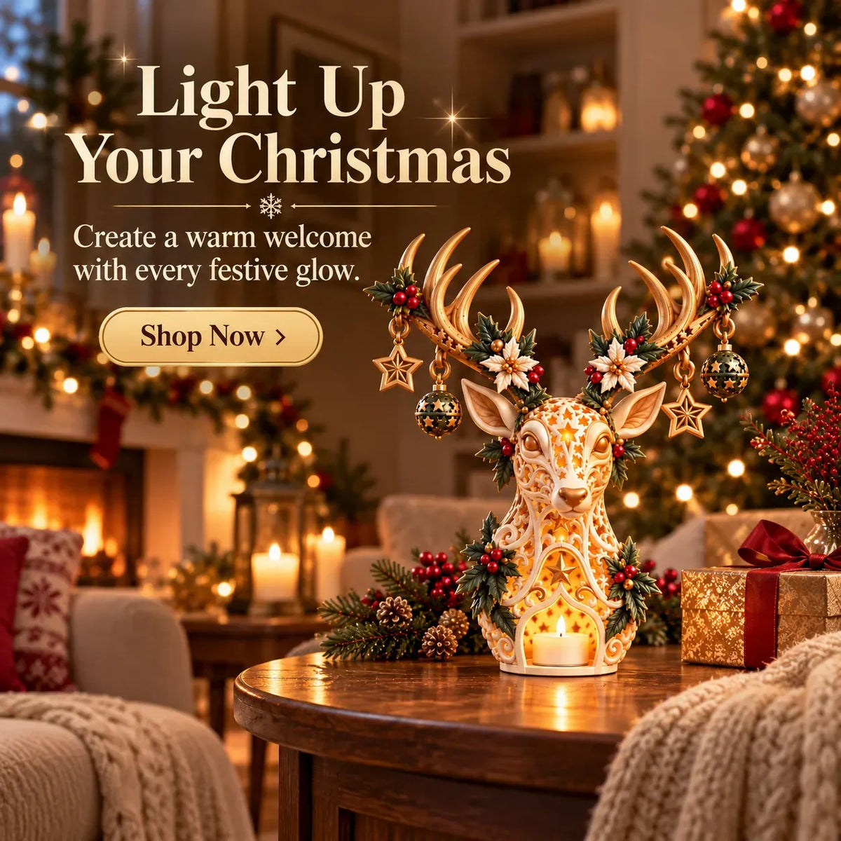 🦌 Starlit Reindeer Christmas Tealight Holder🔥