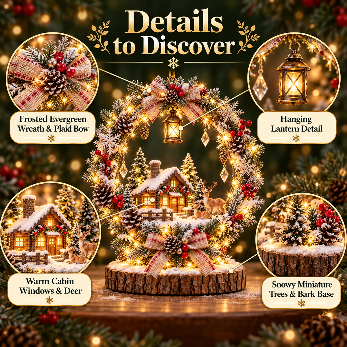 The Enchanted Snowy Cottage Wreath — A Glowing Christmas Village Centerpiece