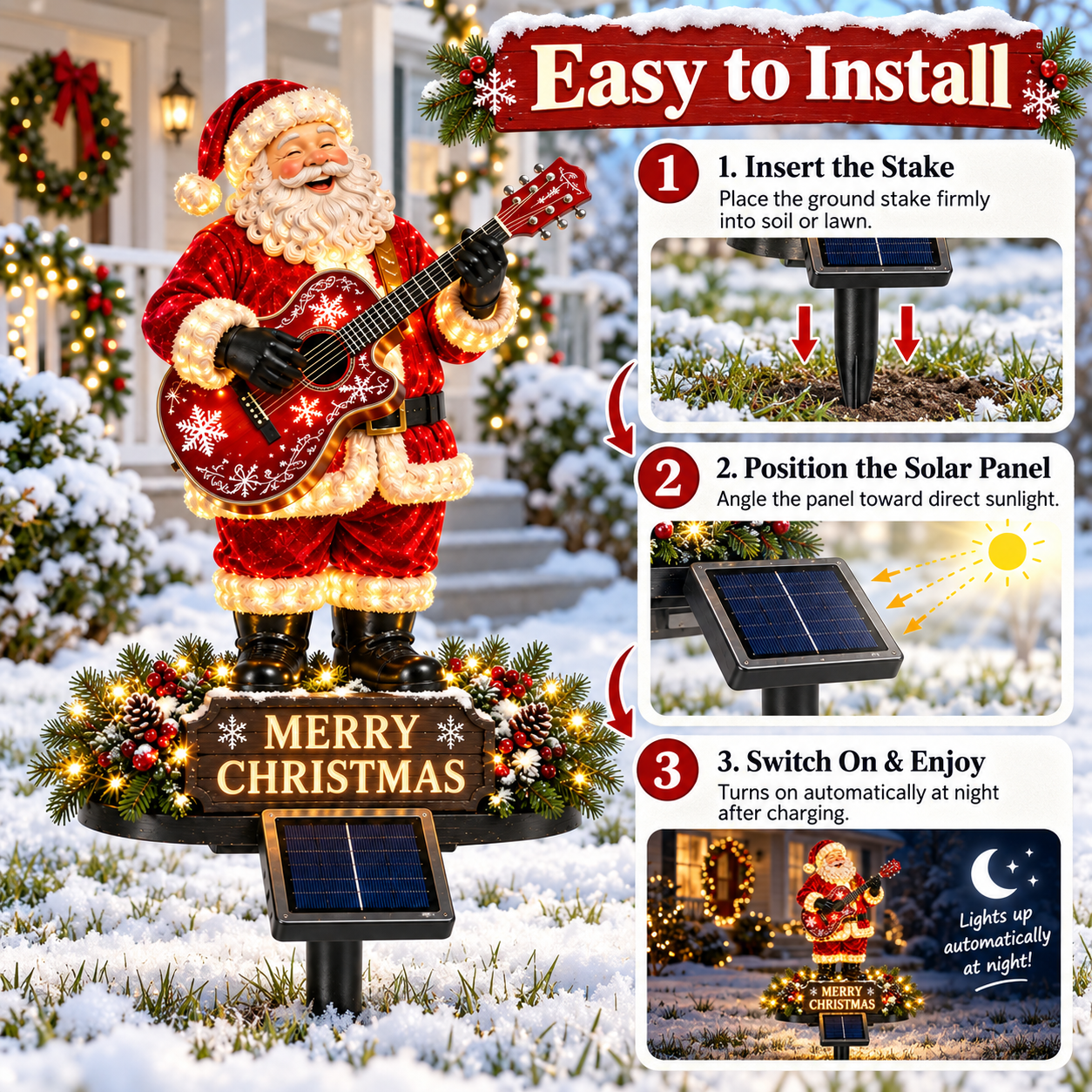 π₯49% Off Last Day Solar-Powered Light-Up Guitar Santa Christmas Yard Decoration
