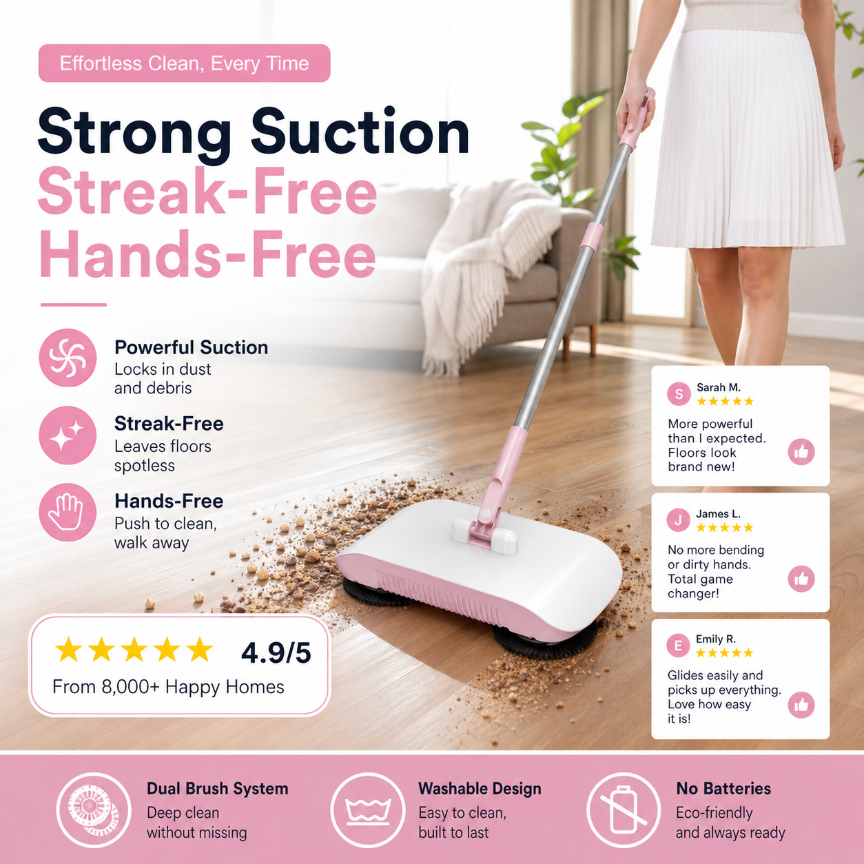 ๐งน Manual Push Sweeper Mop โ No-Charge Hard Floor Cleaning Tool