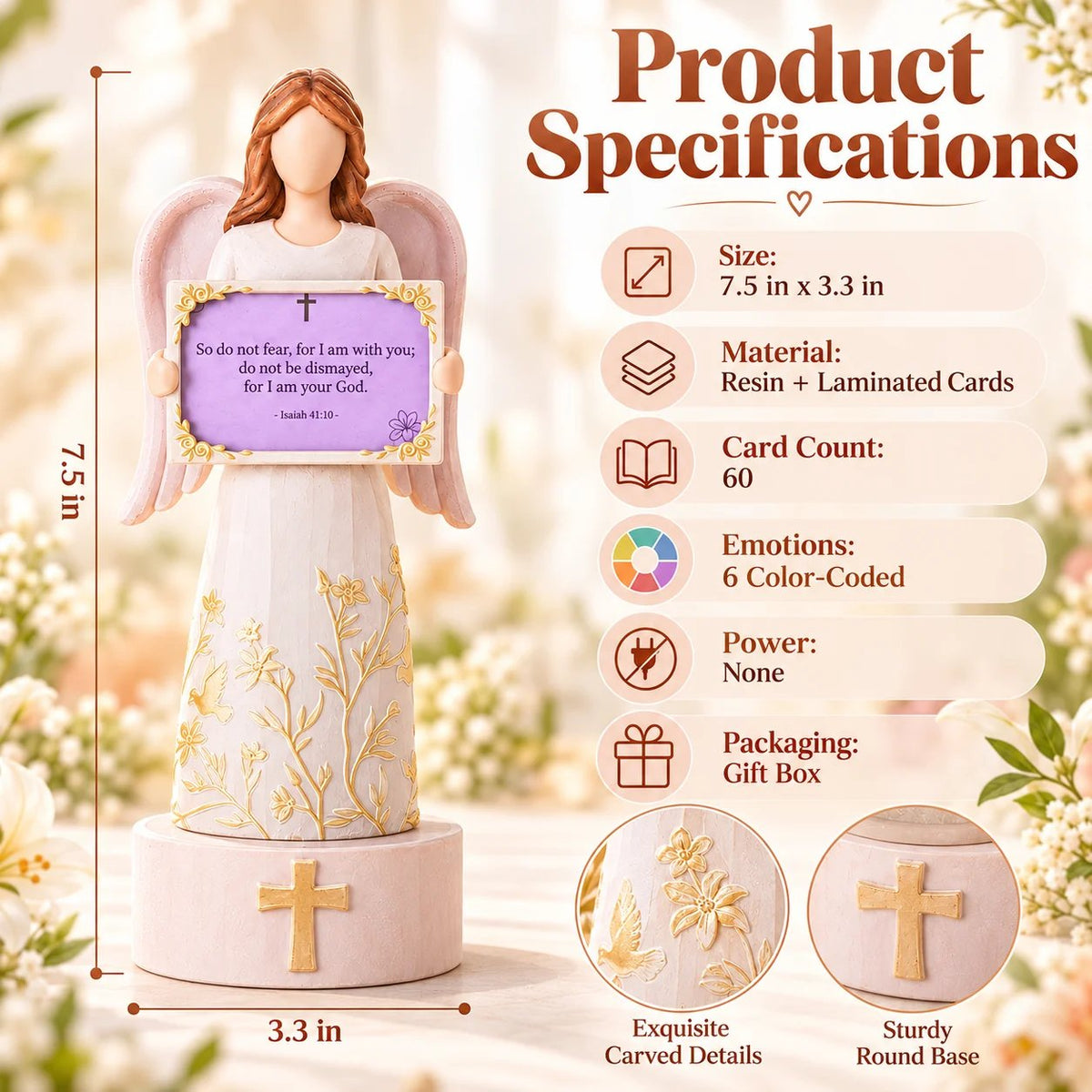 🙏✨Hand-Crafted Resin Angel Figurine with Color-Coded Bible Verse Cards & Storage Box 🕊️🎁