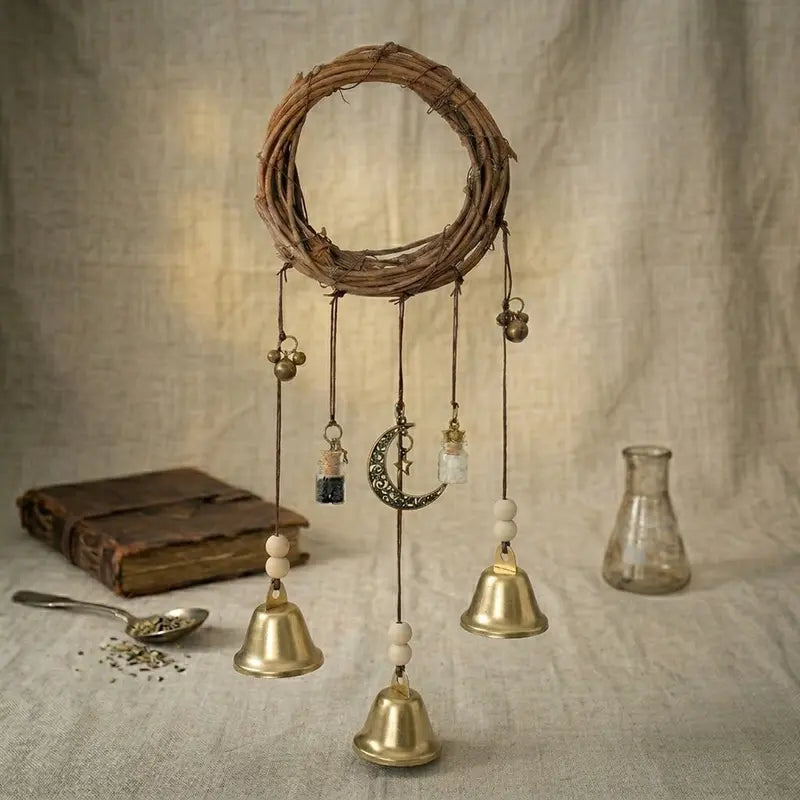 ๐ฎ Witchy Hanging Bells โ Vintage Gothic Pentagram Door Decor