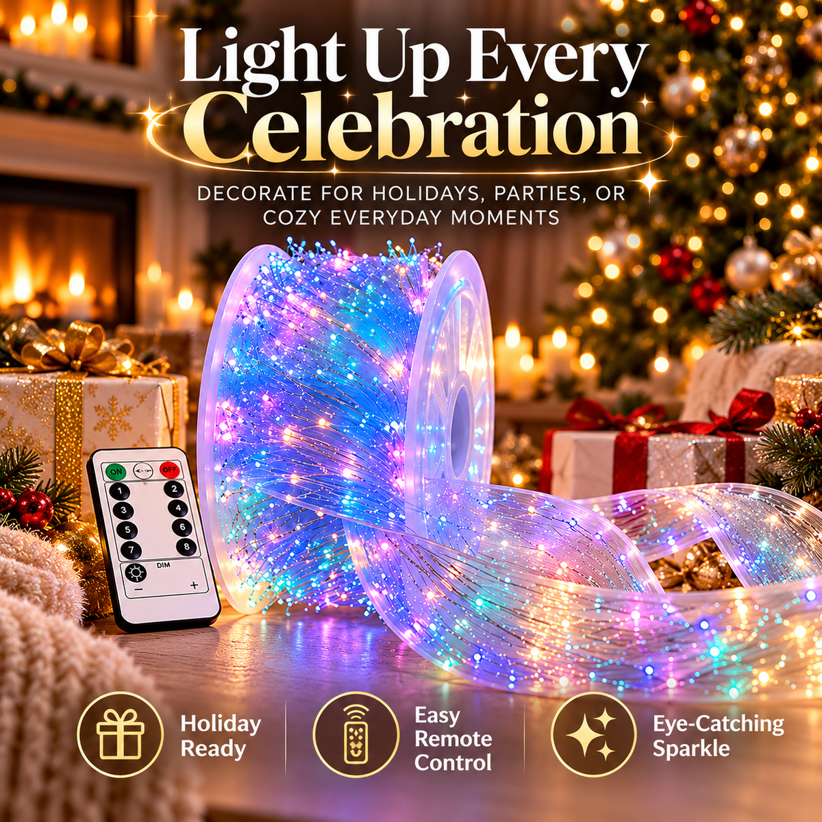 β¨π Magical LED Fairy Ribbon Lights | Remote-Controlled Sparkling Holiday Decor π