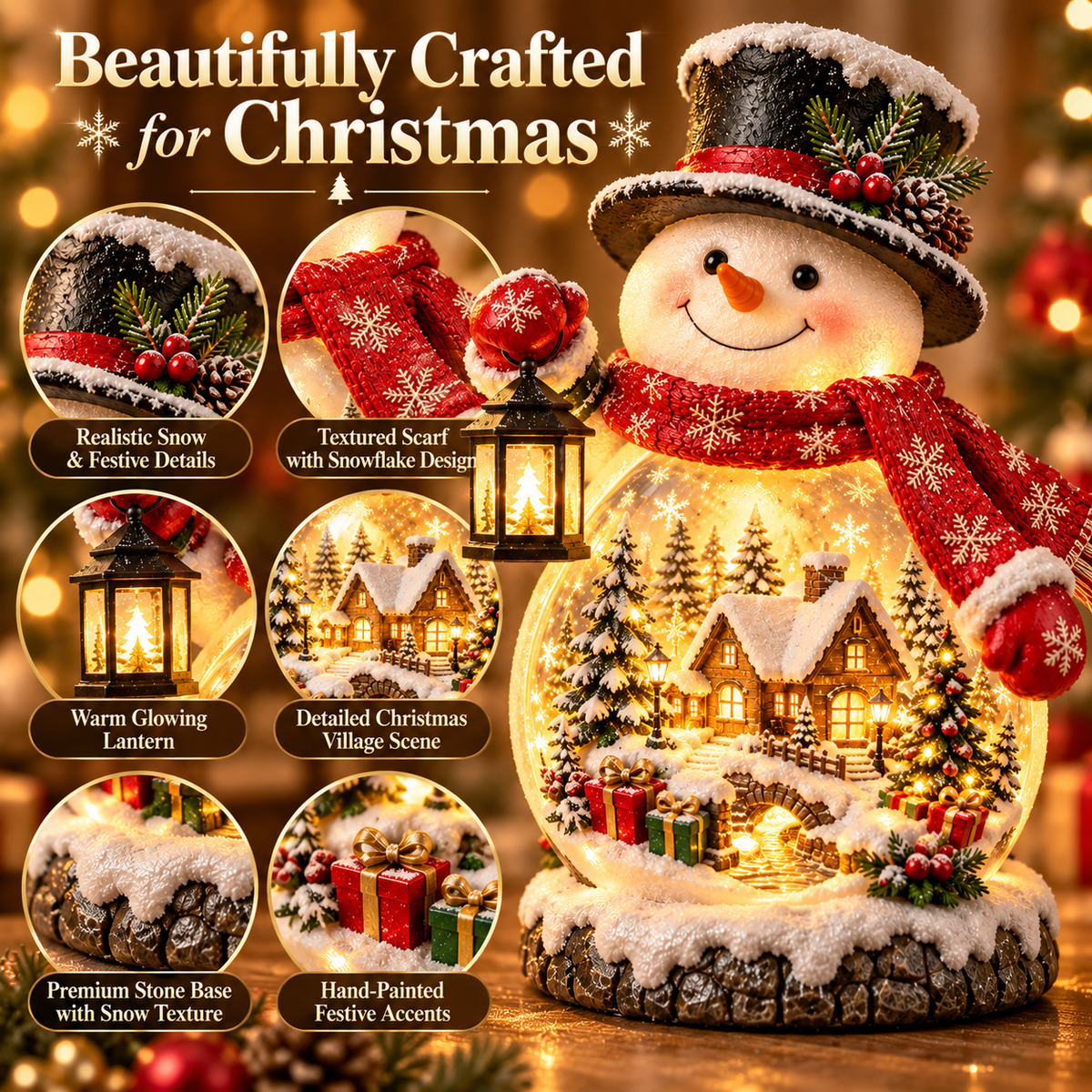 โจ Christmas Village Snowman Glow โ Lighted Holiday Tabletop Decor