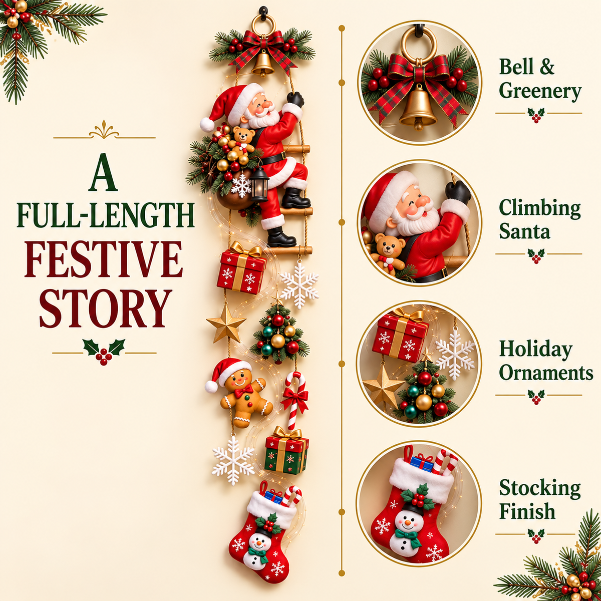 🎅 Santa’s Christmas Climb Lighted Wall Hanging | Festive Vertical Door & Entryway Décor ✨
