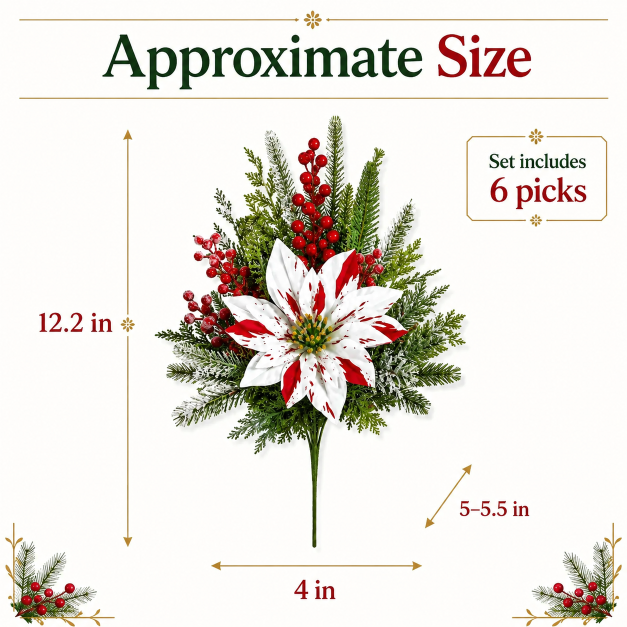 ❤️ Christmas Poinsettia Planter Inserts – Set of 6 Red & White Holiday Floral Picks