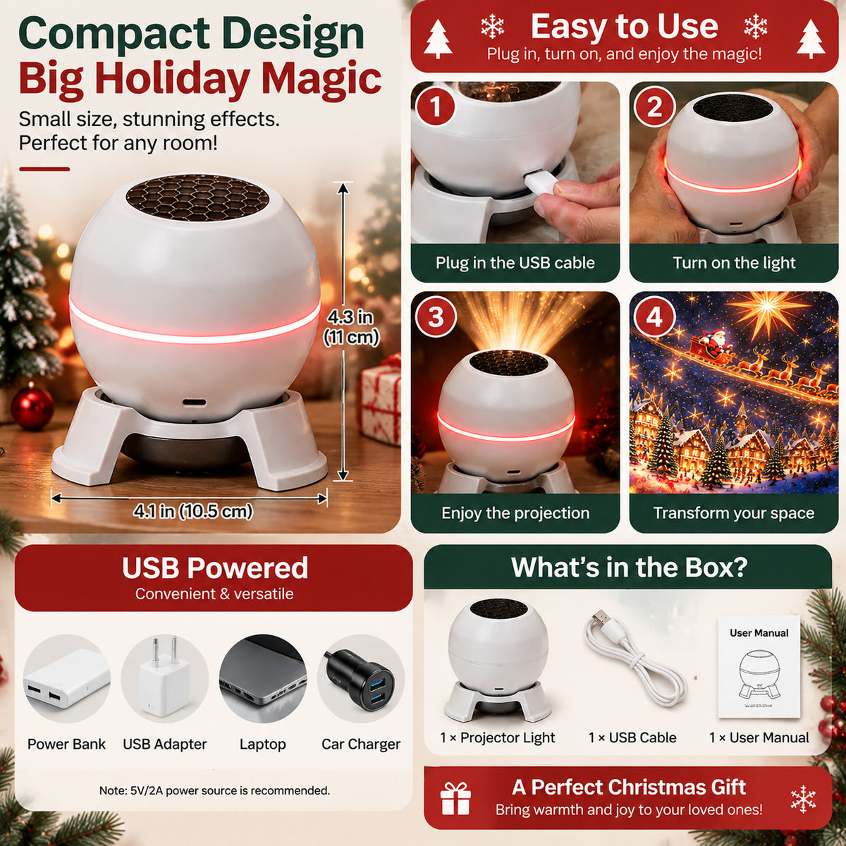 β‘ Turn Any Room Into a Christmas Wonderland β Holiday Projection Night Light