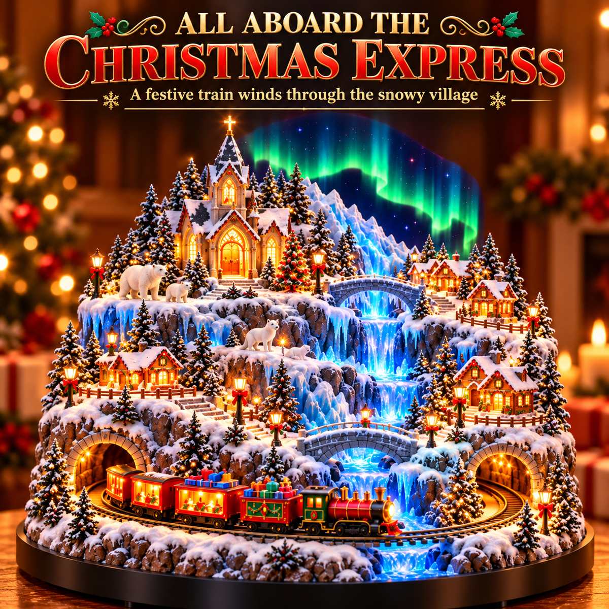 Aurora Christmas Village™ – Lighted Winter Village with Train & Waterfall