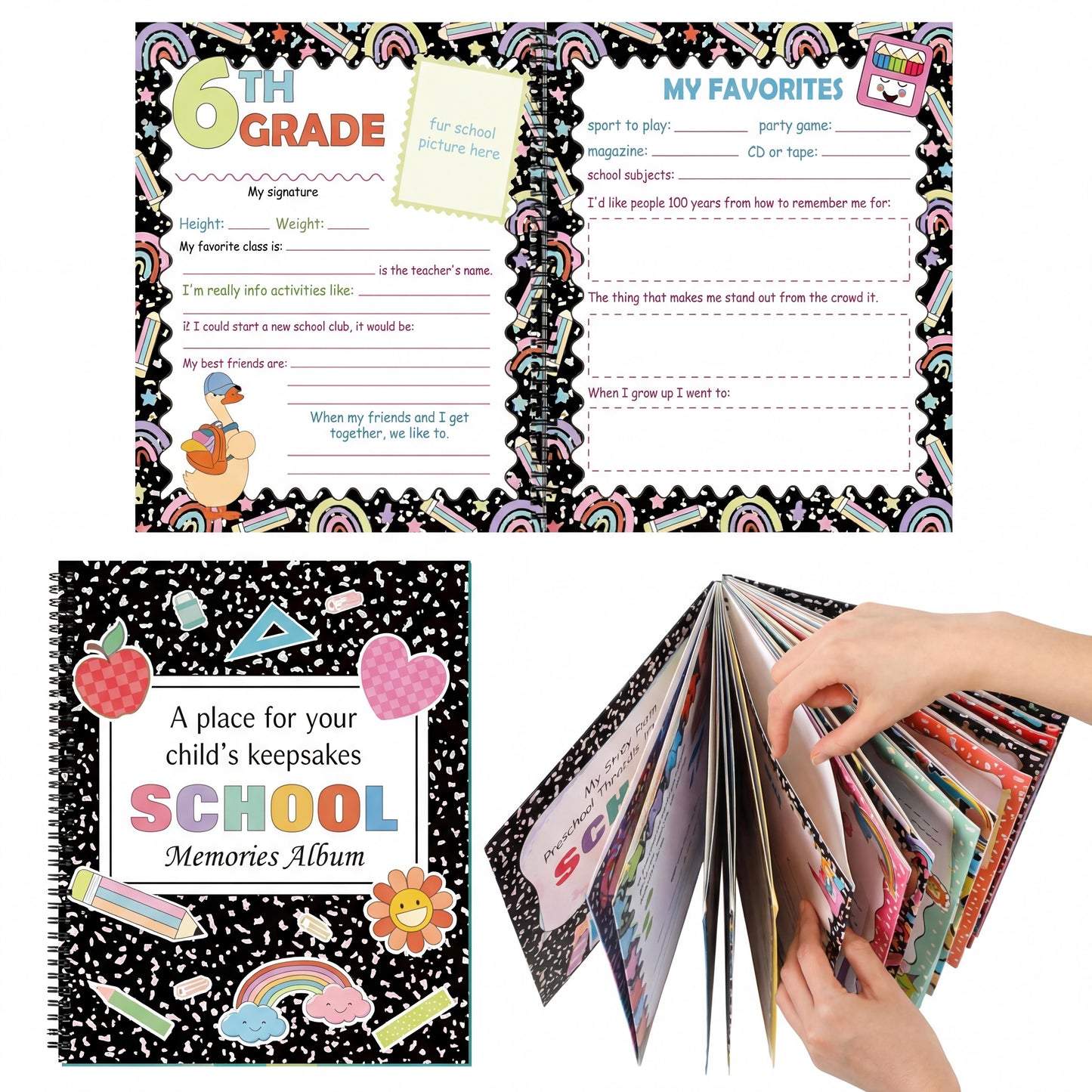 School Memory Book with 14 Keepsake Pockets