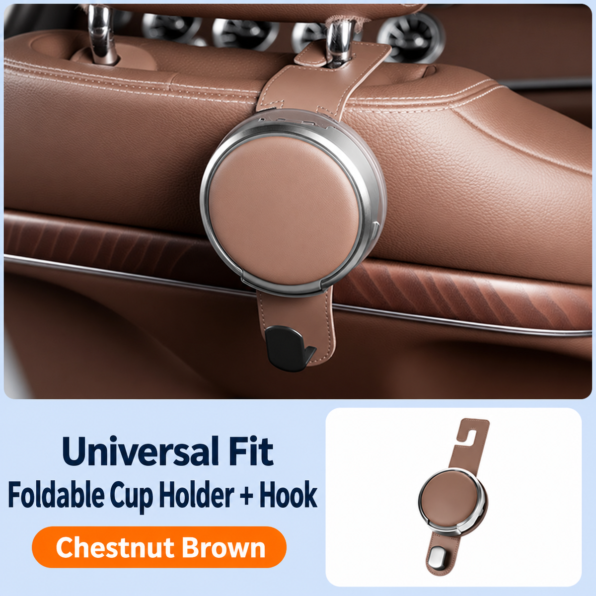 2-in-1 Car Headrest Hook & Foldable Cup Holder
