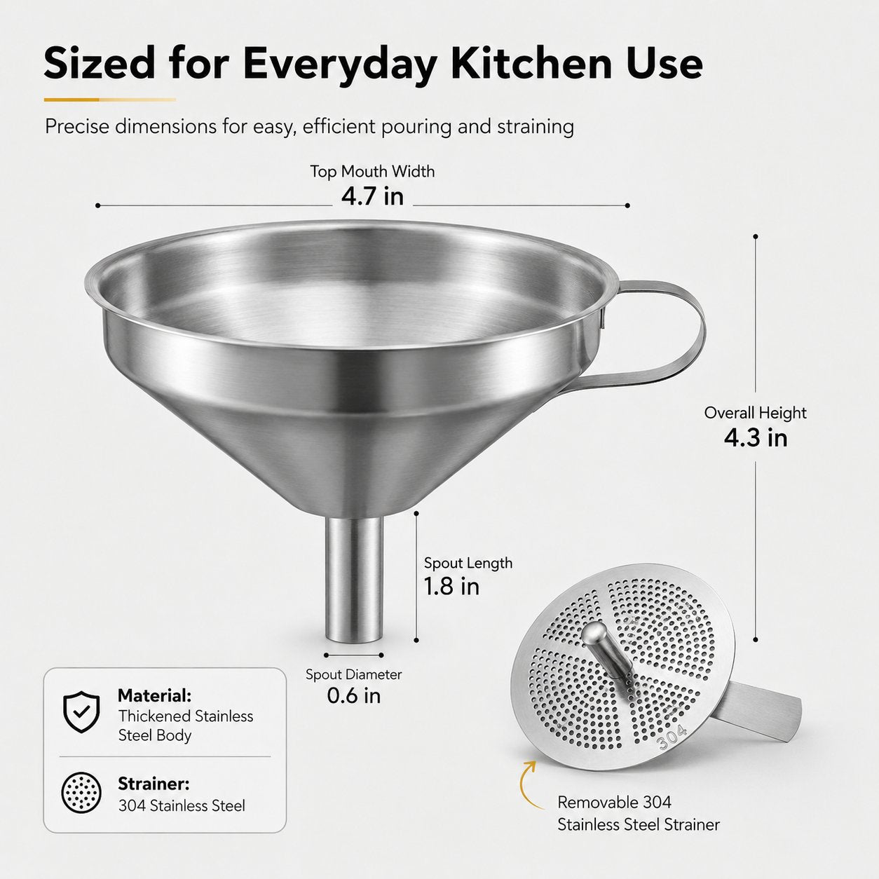 π³ Heavy-Duty Thickened Stainless Steel Kitchen Funnel with 304 Strainer