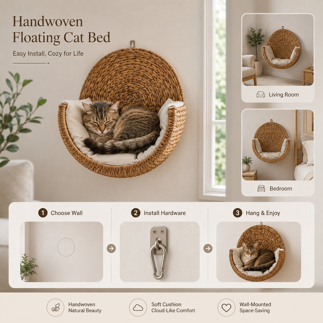 🐱 Purrfectly Cozy Handwoven Hanging Cat Bed
