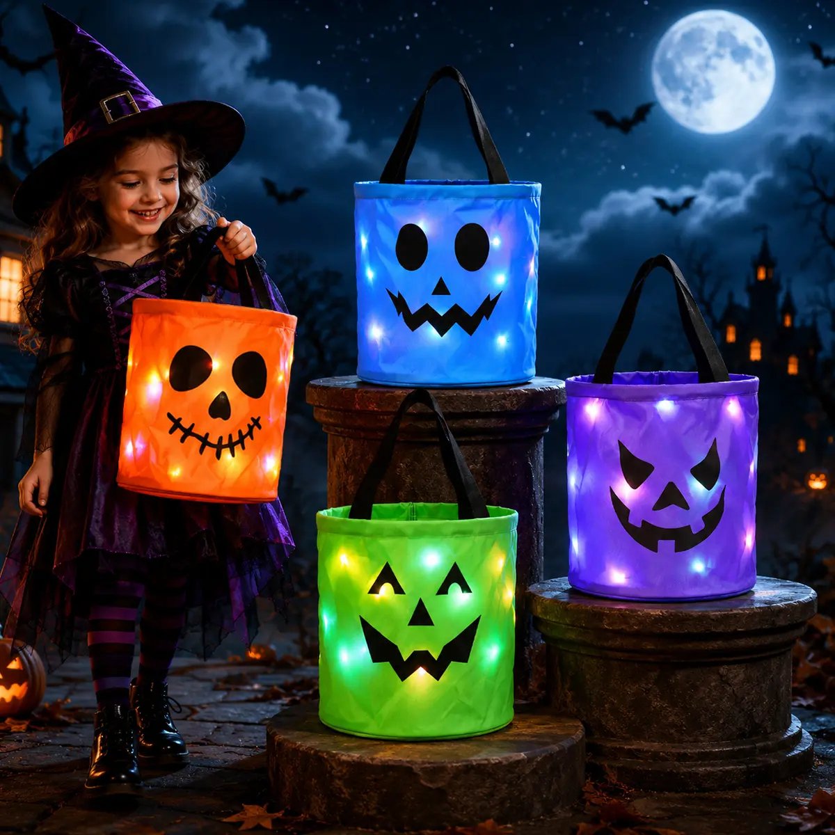 ✨Halloween Glowing Pumpkin Bags – LED Lights & Spacious Interior 🍬