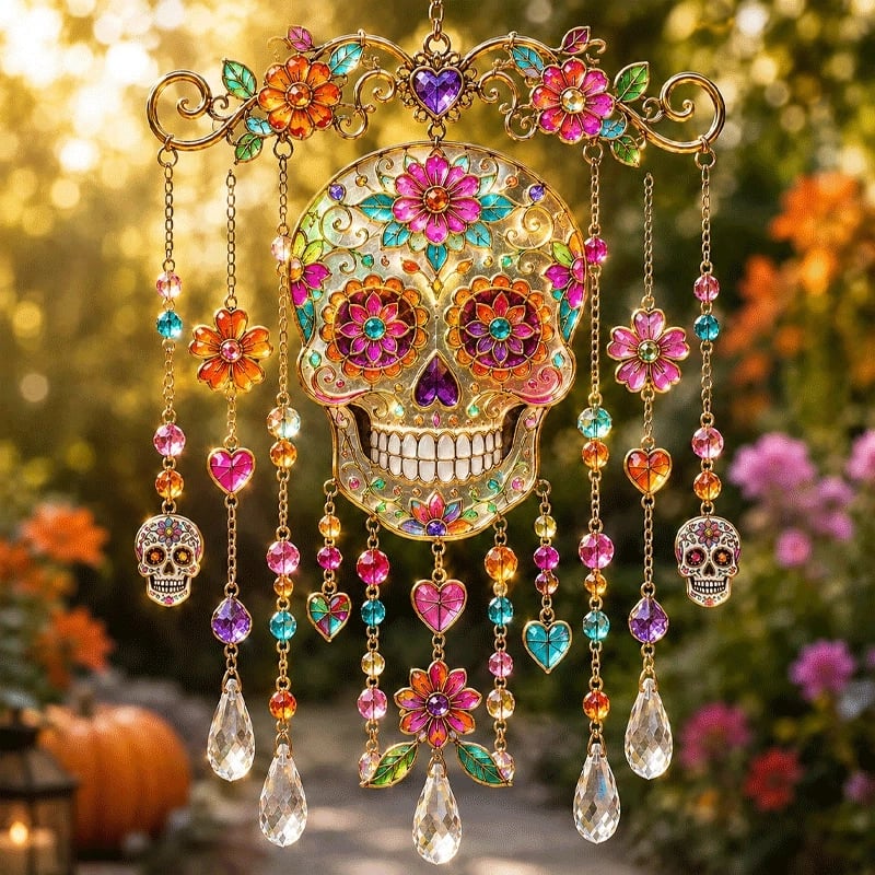 Halloween Glass Suncatcher Wind Chime