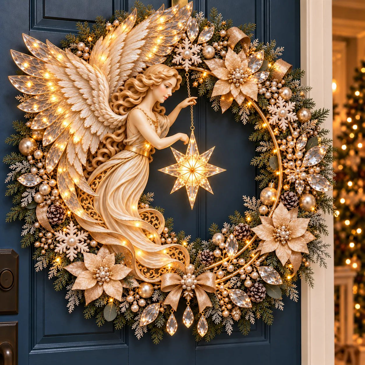 β¨ Heavenly Angel Christmas Wreath π Lighted Holiday Door Decor With Glowing Star