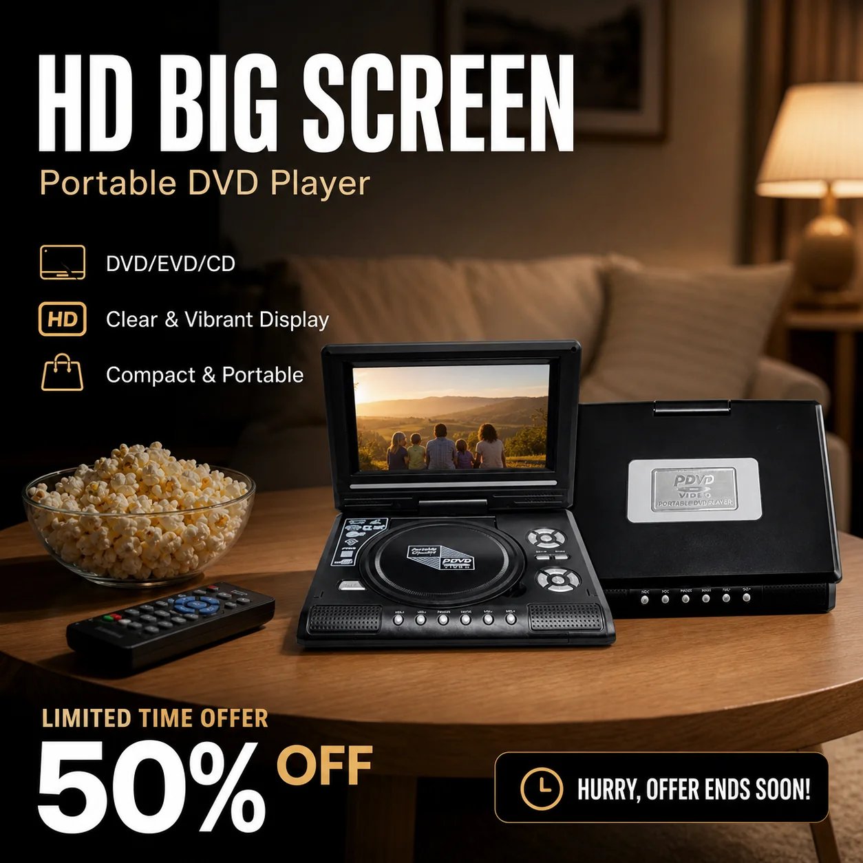 π₯Last Day 50% OFF - πΊ 7.8" HD Portable DVD/EVD Player β Large Screen, Rechargeable & Compatible with DVD/CD/USB/SD β Perfect for Home & Travel π₯