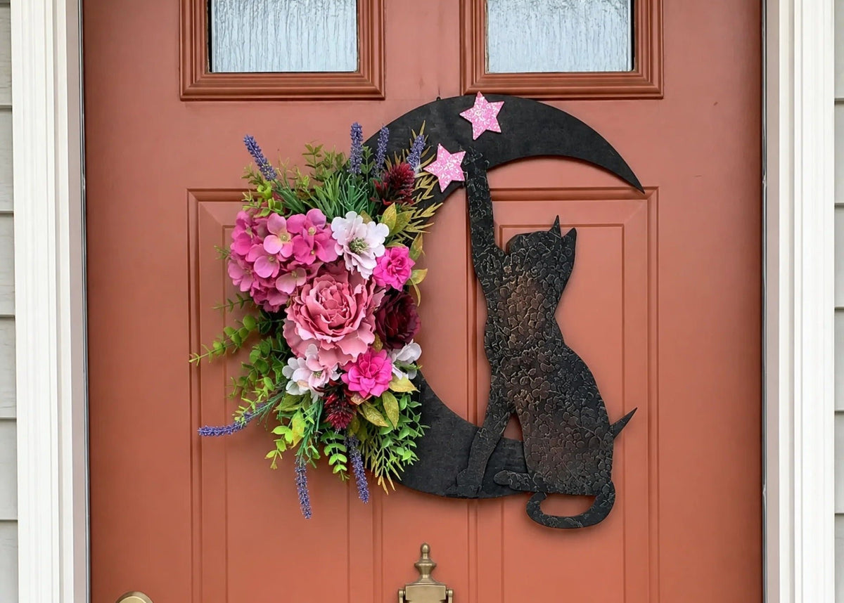 🔥Last Day 49% OFF - 🐈⬛🌙Handmade Halloween Cat Wreath