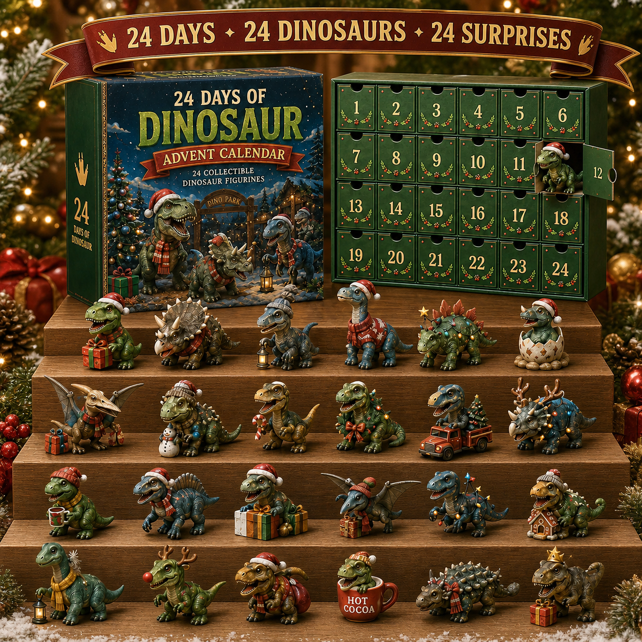 24 Days of Dinosaur Christmas Advent Calendar β 24 Collectible Dino Figurines & Holiday Surprises