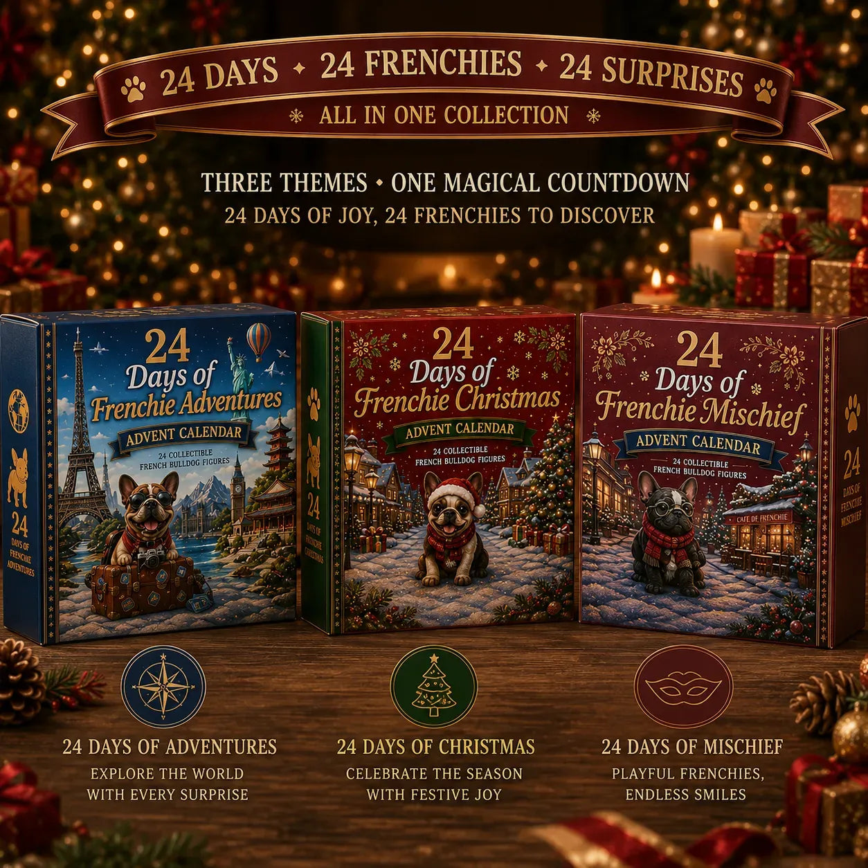 💯 🐶 24-Day French Bulldog Christmas Advent Calendar | 24 Unique Collectible Frenchie Characters with Different Outfits, Personalities & Daily Holiday Surprises 🎄✨