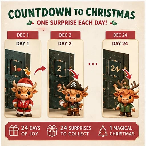๐๐ฎHighland Cow Advent Calendar 2026 โ 24-Day Christmas Countdown with Cute Highland Cow Figurines