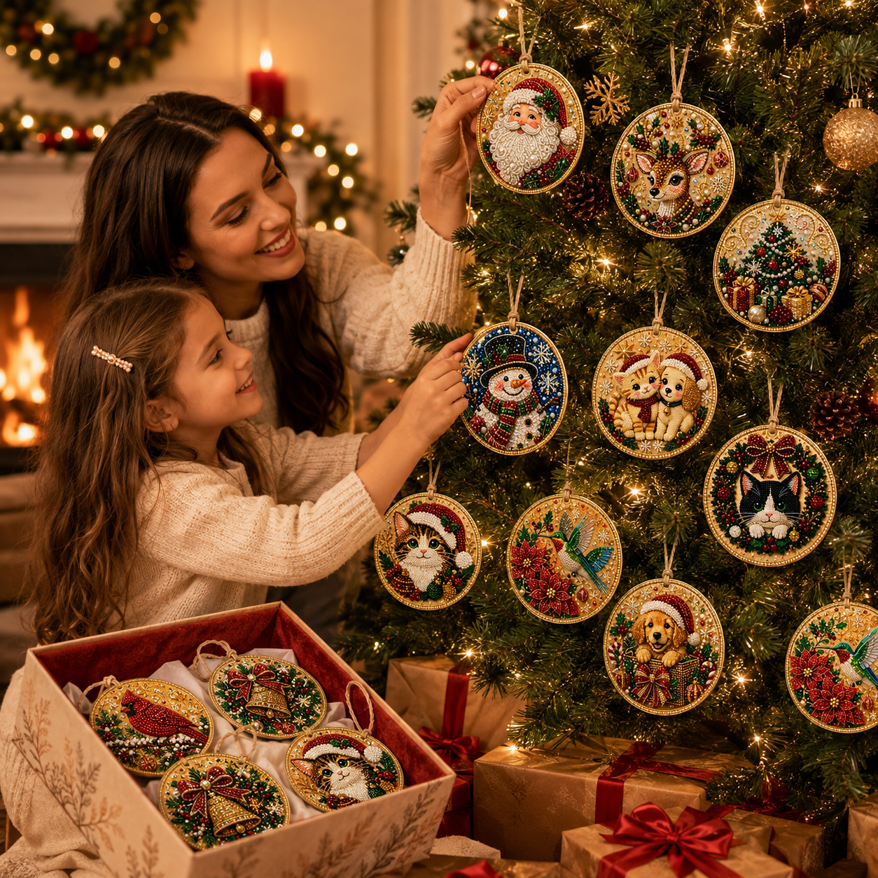 Family hanging handmade Christmas diamond painting ornaments