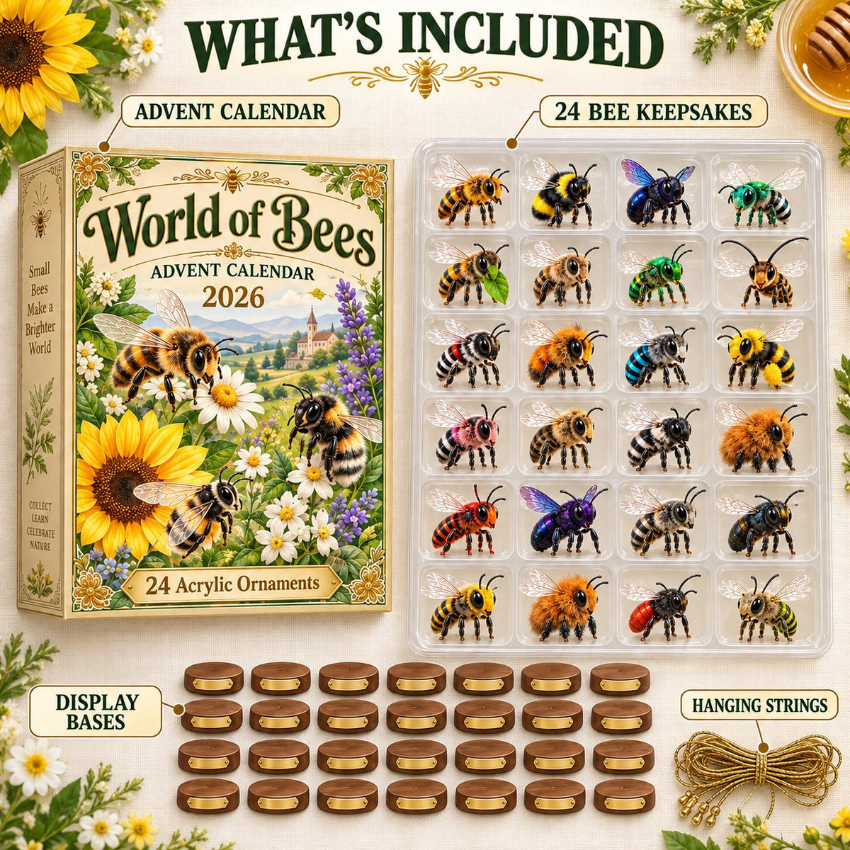 World of Bees 2026 Advent Calendar | 24 Unique Acrylic Ornaments π