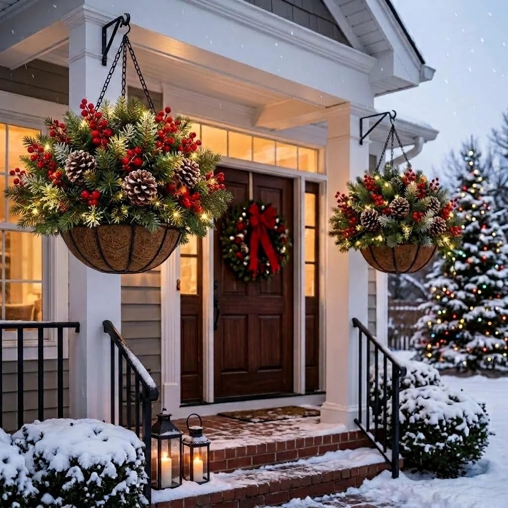π Last Day 50% OFFπPre-Lit Christmas Hanging Basket |π Pre-lit, weather-resistant, and zero maintenance