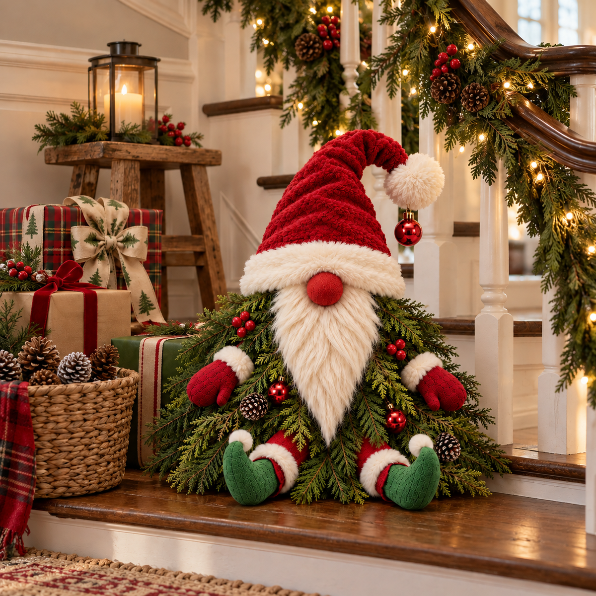 Sitting Christmas Evergreen Gnome Decor
