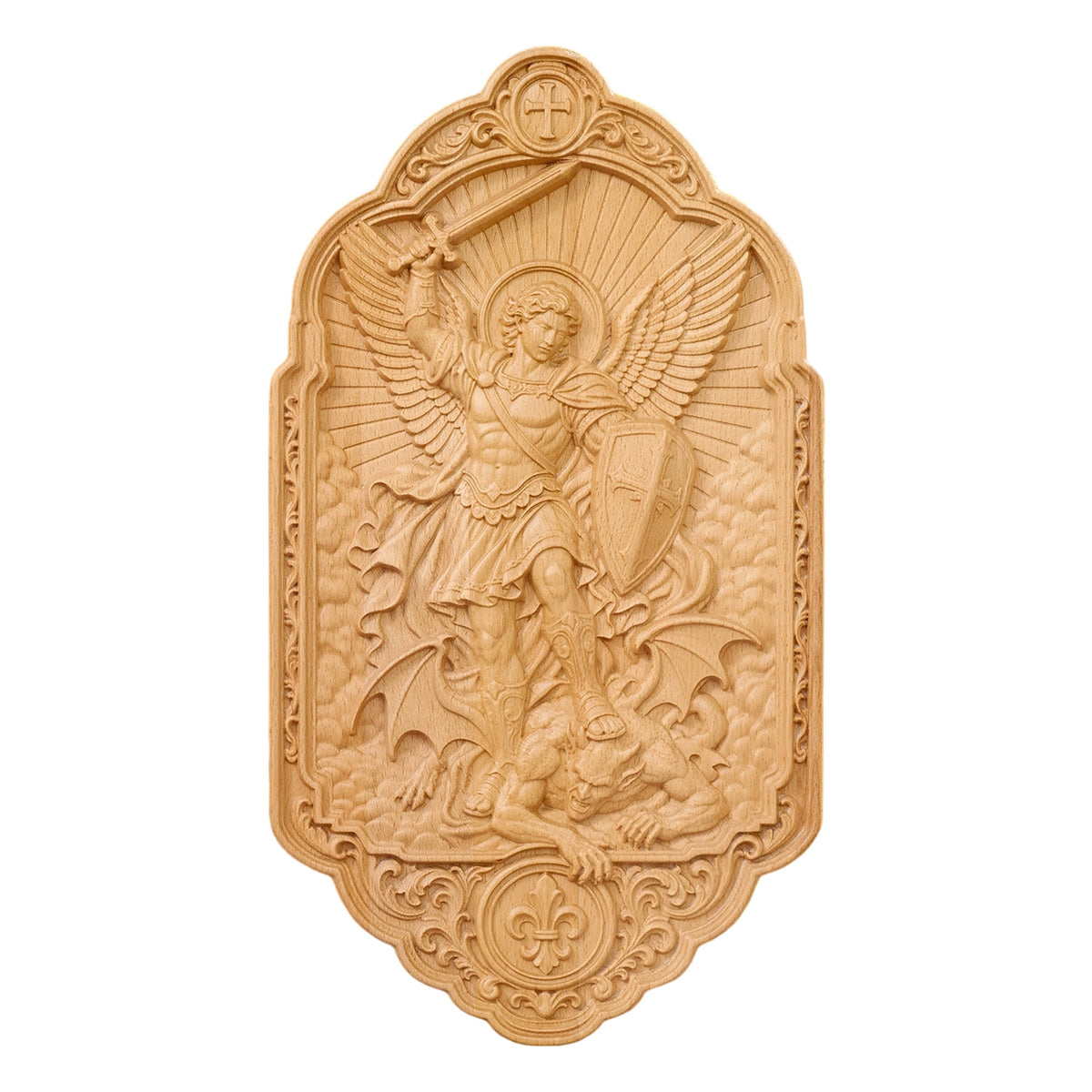 St. Michael the Archangel Beechwood Wall Plaque – Carved Catholic Wall Art