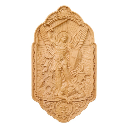St. Michael the Archangel Beechwood Wall Plaque – Carved Catholic Wall Art
