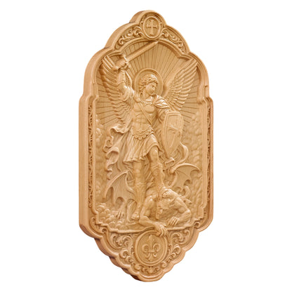 St. Michael the Archangel Beechwood Wall Plaque – Carved Catholic Wall Art