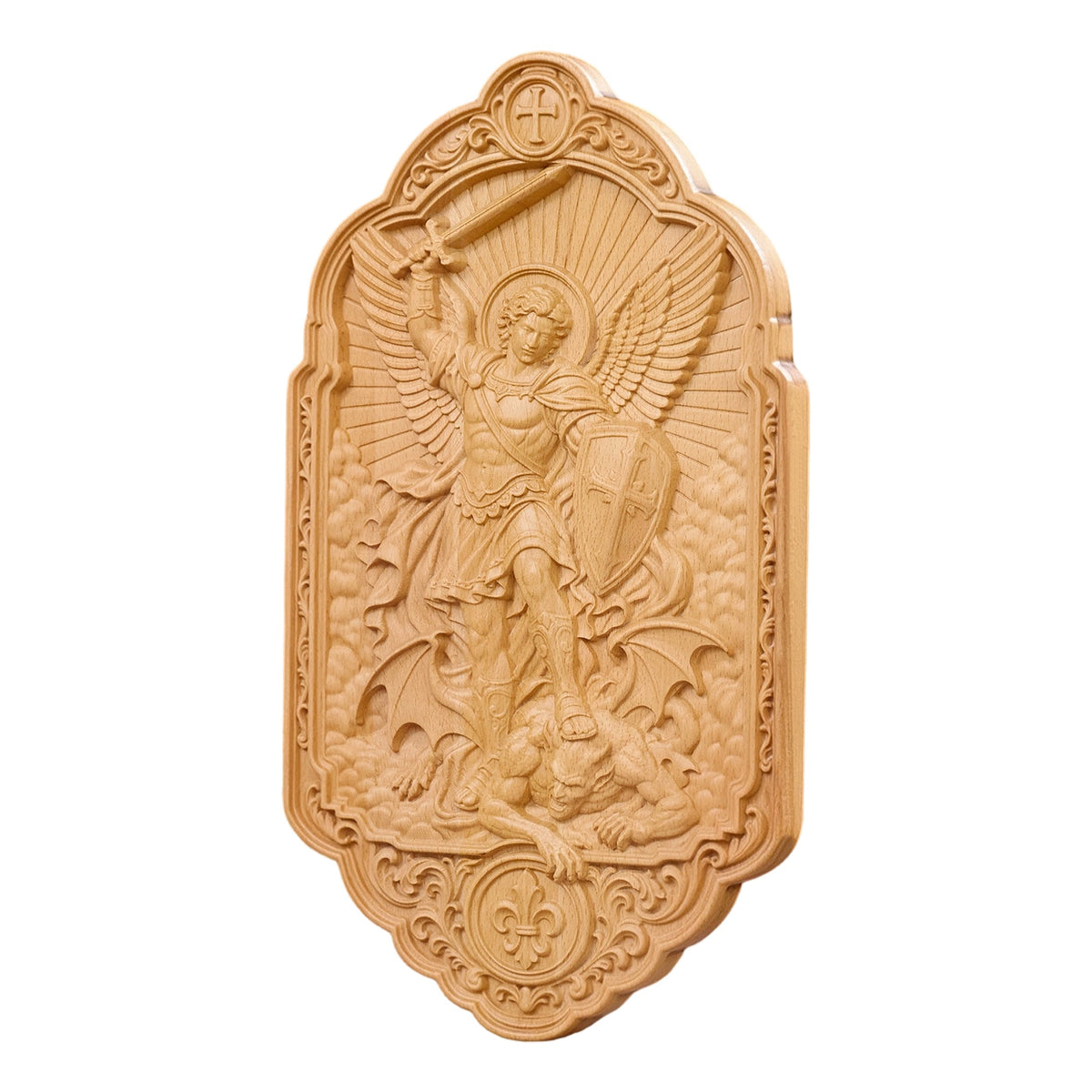 St. Michael the Archangel Beechwood Wall Plaque – Carved Catholic Wall Art
