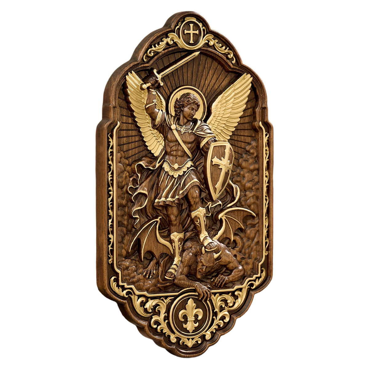 St. Michael the Archangel Beechwood Wall Plaque – Carved Catholic Wall Art