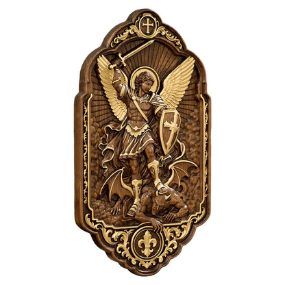St. Michael the Archangel Beechwood Wall Plaque – Carved Catholic Wall Art