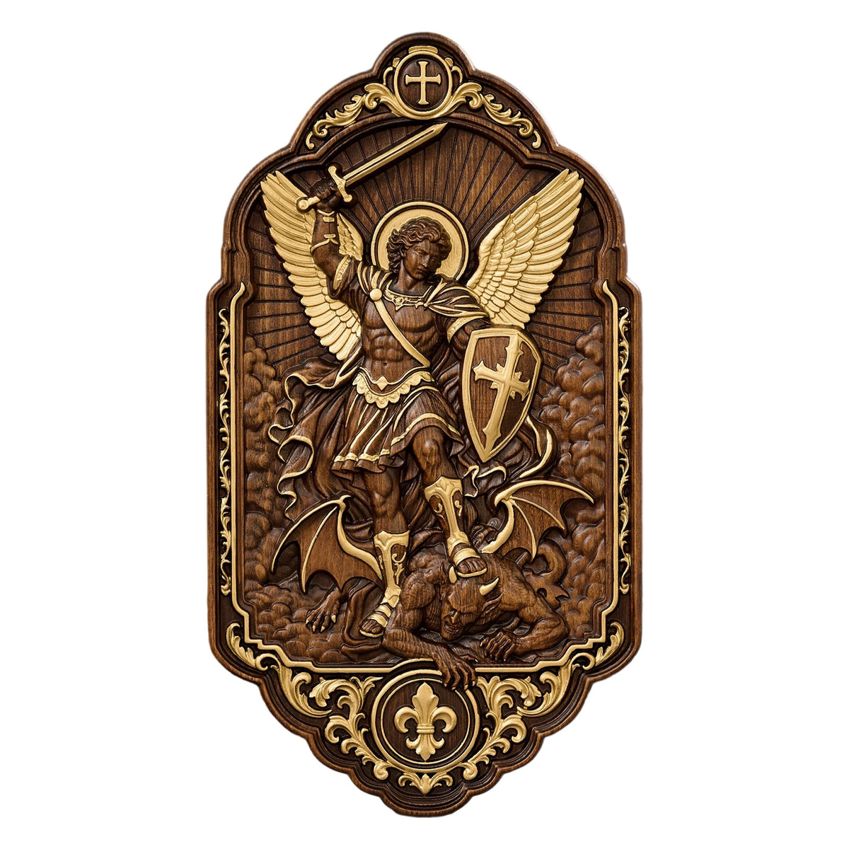 St. Michael the Archangel Beechwood Wall Plaque – Carved Catholic Wall Art