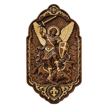 St. Michael the Archangel Beechwood Wall Plaque – Carved Catholic Wall Art