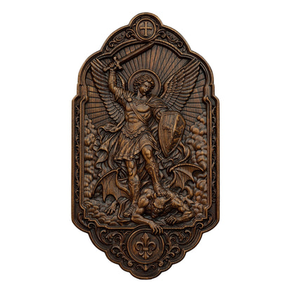 St. Michael the Archangel Beechwood Wall Plaque – Carved Catholic Wall Art
